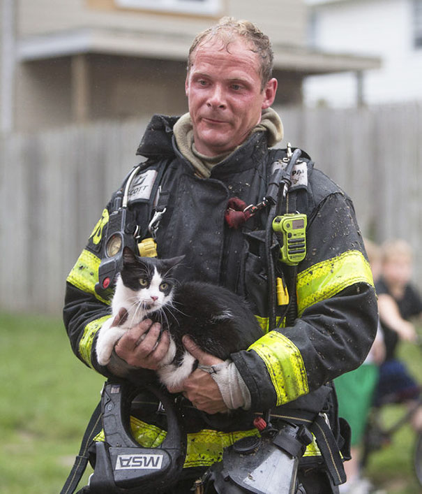 strażak z kotem